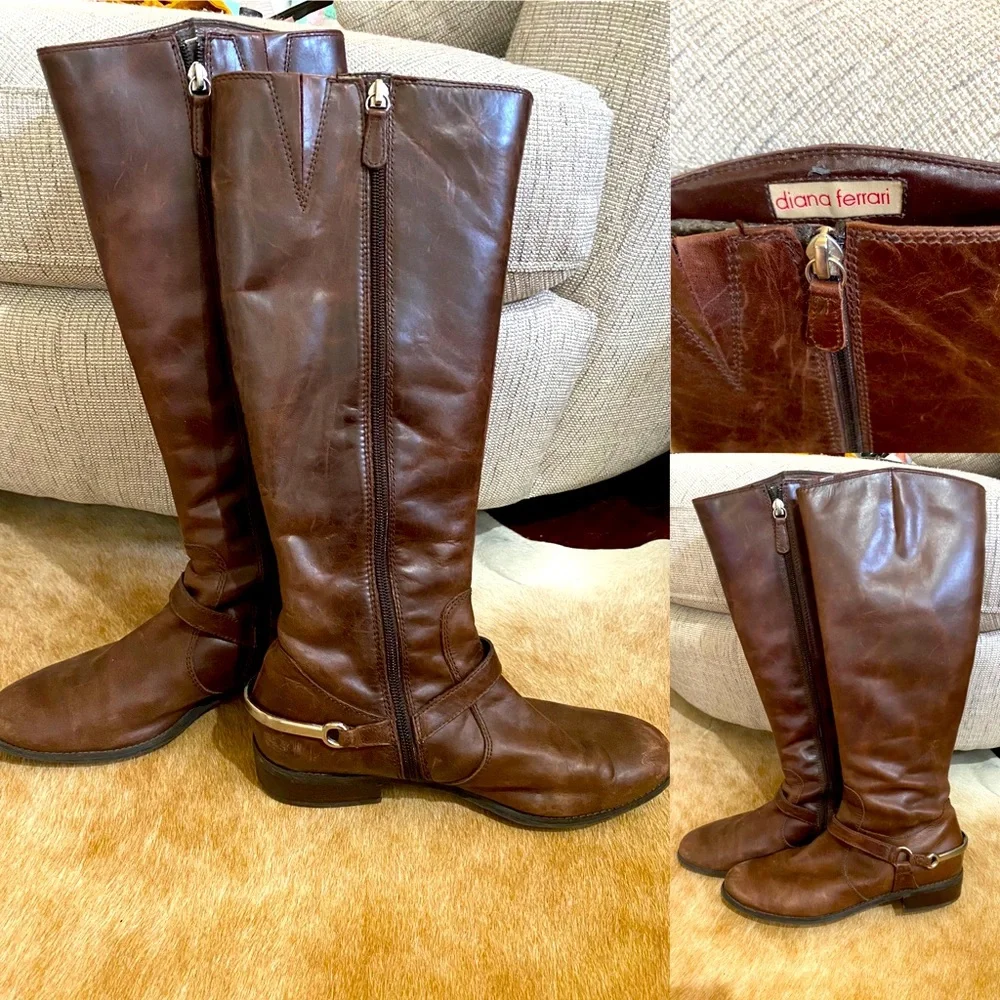Diana Ferrari high knee brown boots size 8 - Picture 1 of 7